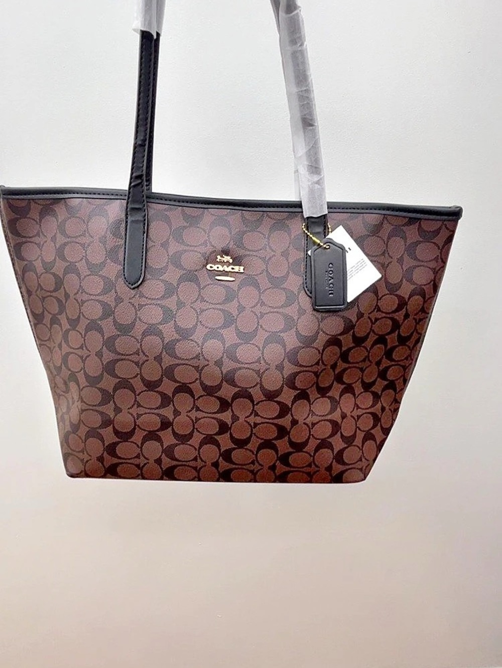 Coach City Tote In Signature Canvas Brown & Black Tote